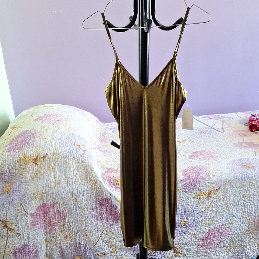 Chic Gold Satin Slip Dress